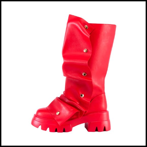 Platform Slouchy Fold Over Boots Mid Calf Block Heel Western Pull On Fashion - Picture 1 of 7